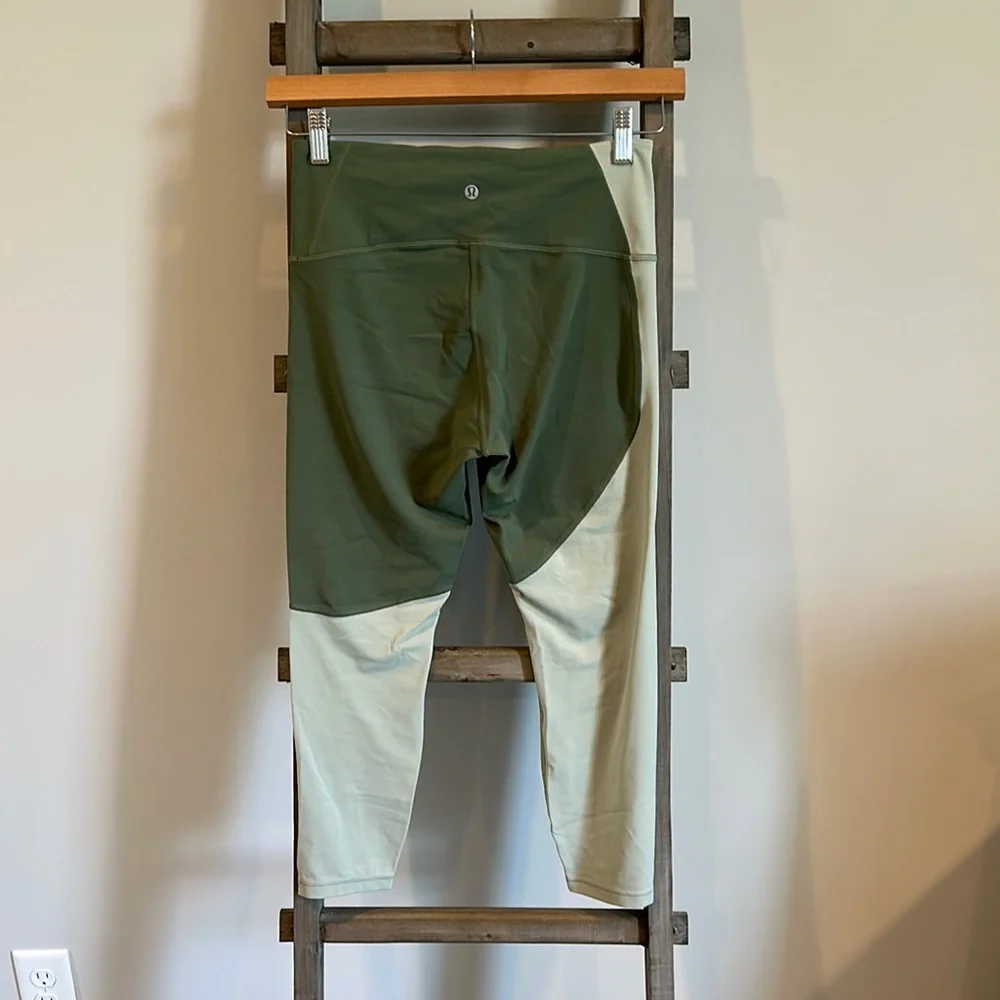 Lululemon Athletica Align 23” Dark Green and Light Green Color-Blocked Leggings - Picture 2 of 3